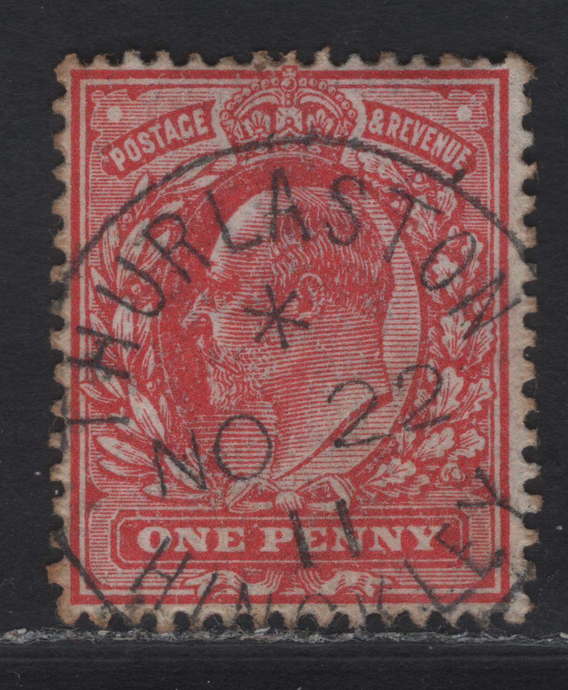 Lot 241 Great Britain SC#147b (SG#280) 1d Rose Red King Edward VII, 1902-1910 King Edward VII Issue, A Fine Used Single, Harrison Printing, Perf 15x14, Thurlaston, Hinckley Cancel Dated Nov 22 1911.