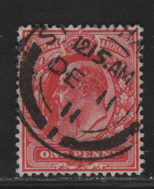 Lot 244 Great Britain SC#147bvar (SG#280 (Spec M7(2))) 1d Deep Rose Red King Edward VII, 1902-1910 King Edward VII Issue, A Very Fine Used Single, Harrison Printing, Perf 15x14