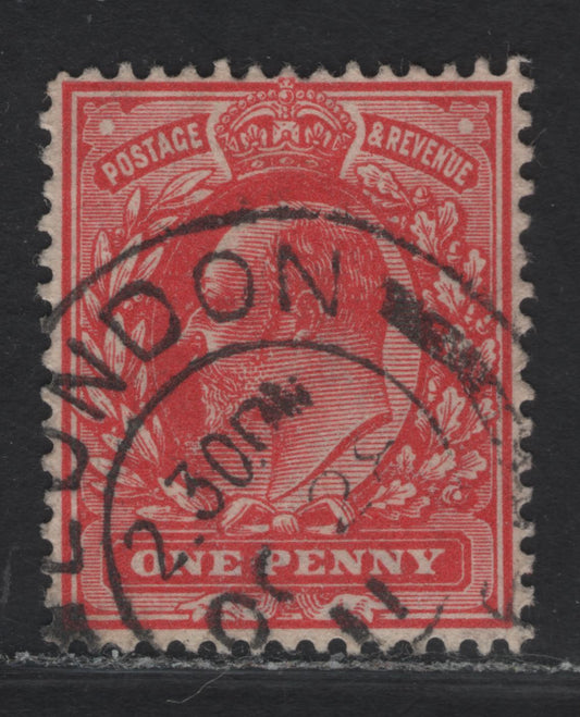 Lot 245 Great Britain SC#147bvar (SG#280 (Spec M7(2))) 1d Deep Rose Red King Edward VII, 1902-1910 King Edward VII Issue, A Very Fine Used Single, Harrison Printing, Perf 15x14, October 28 1911 London CDS.