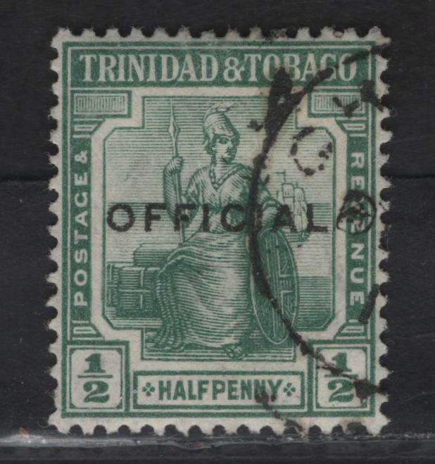 Lot 271A (C) Trinidad & Tobago SG#O11 1/2d Green -Black Britannia, 1913 Official Overprinted Britannia Keyplate Issue, A Very Fine Used Single