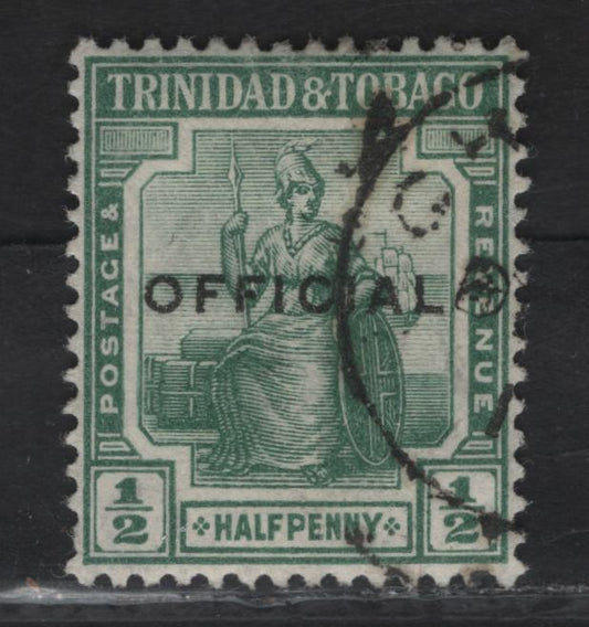 Lot 271A (C) Trinidad & Tobago SG#O11 1/2d Green -Black Britannia, 1913 Official Overprinted Britannia Keyplate Issue, A Very Fine Used Single