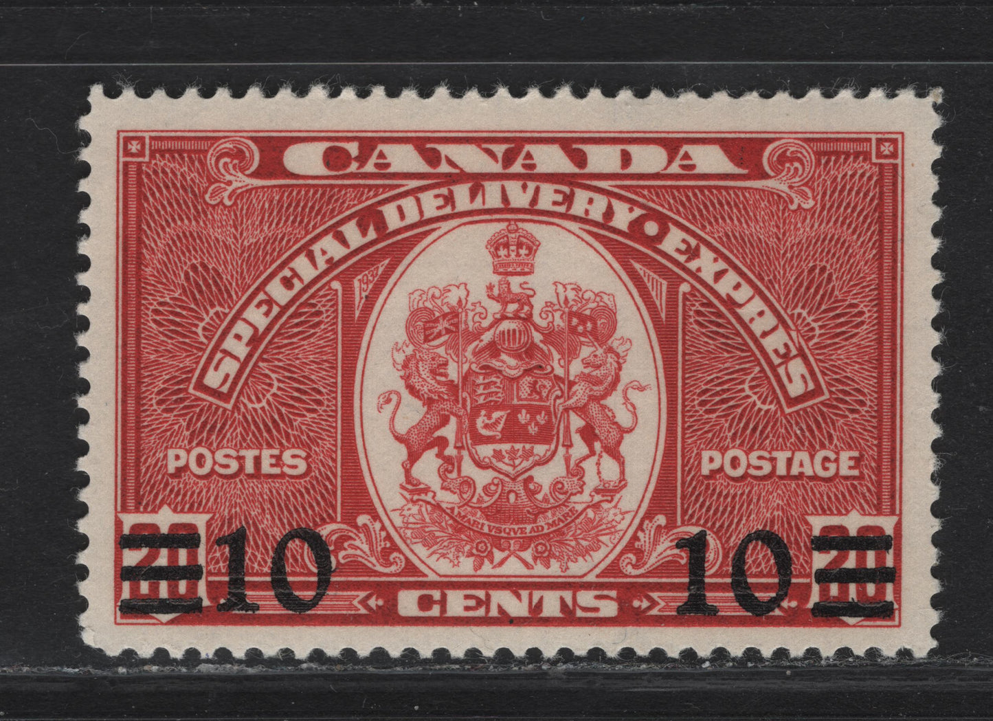 Lot 285 Canada #E9 10c on 20c Dark Carmine Emblem, 1939 Special Delivery Issue, A VFOG Single, Perf 11.9