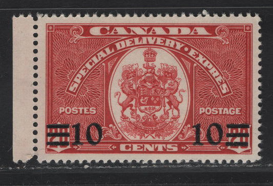 Lot 292 Canada #E9 10c on 20c Dark Carmine Emblem, 1939 Special Delivery Issue, A VFOG Single, Paper/Gum CBN-OO, Perf 12x11.9