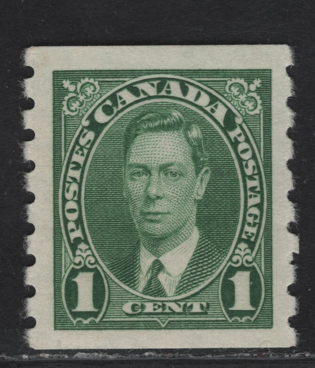 Lot 295 Canada #238 1c Green King George VI, 1937 KGVI Coil Issue, A VFNH Coil Single, Paper/Gum CBN-QQ, Rotary Bar Perf 8
