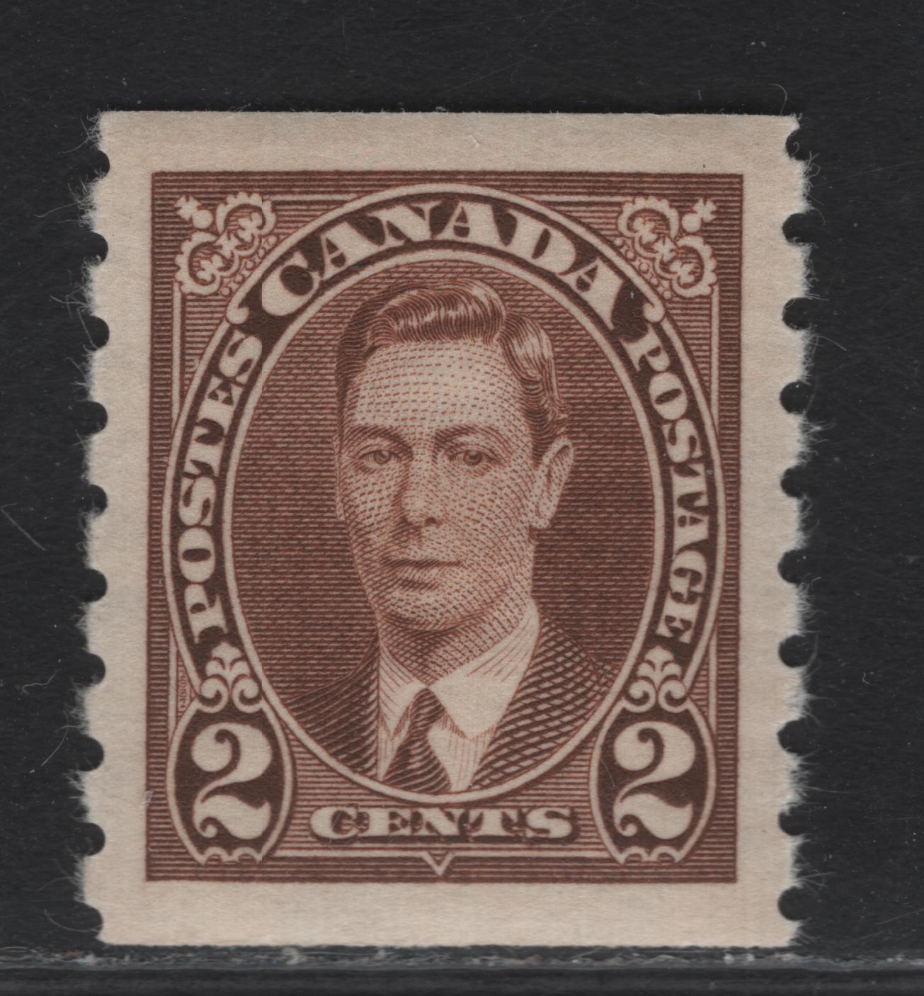 Lot 298 Canada #239 2c Brown King George VI, 1937 KGVI Coil Issue, A VFOG Coil Single, Paper/Gum CBN-QQ, Rotary Wheel Perforated