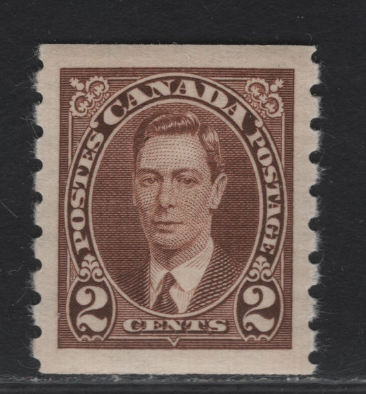 Lot 298 Canada #239 2c Brown King George VI, 1937 KGVI Coil Issue, A VFOG Coil Single, Paper/Gum CBN-QQ, Rotary Wheel Perforated