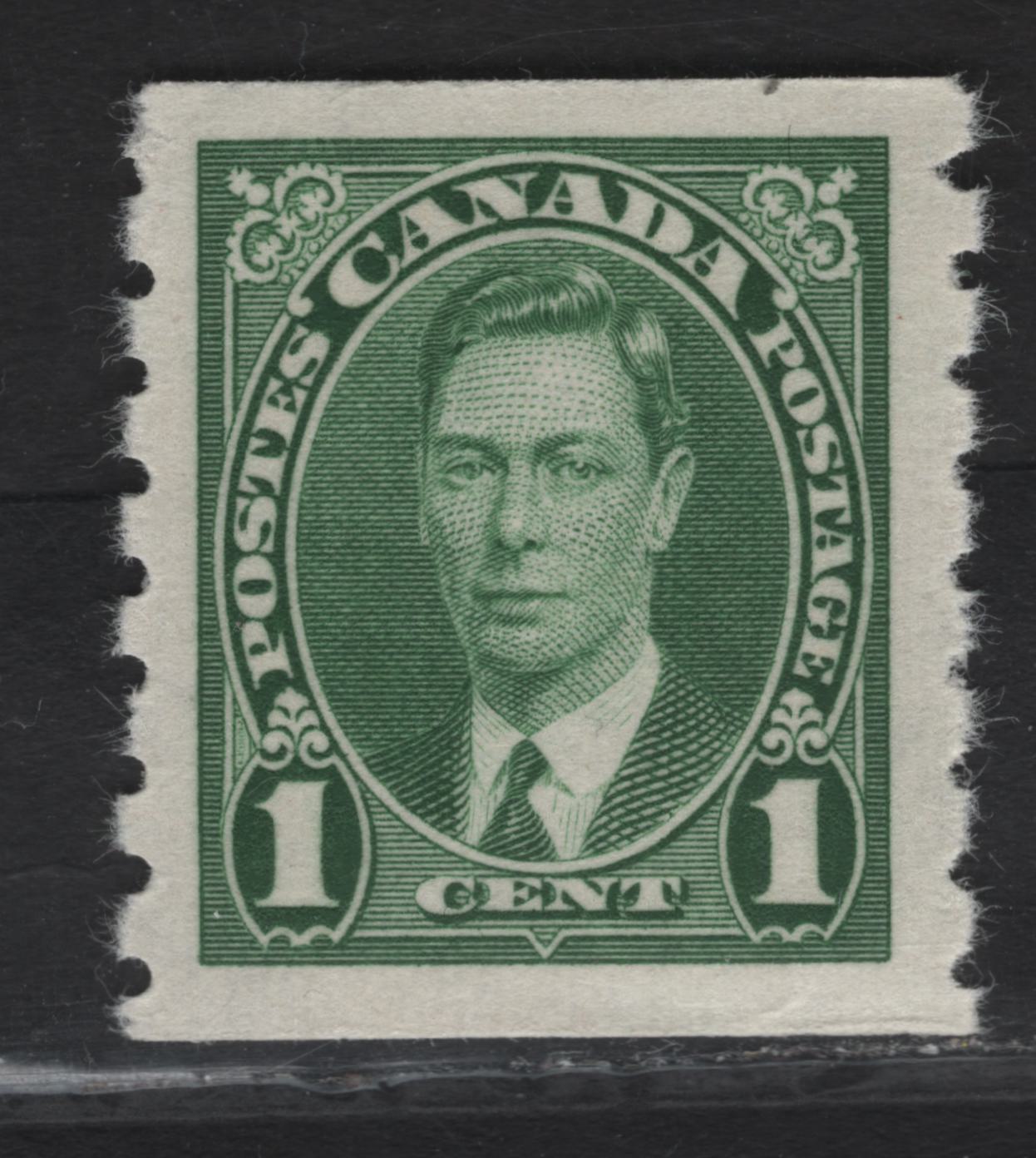 Lot 309 (C) Canada #238 1c Green King George VI, 1937 KGVI Coil Issue, A VFNH Coil Single, Paper/Gum CBN-TT, Rotary Bar Peforation