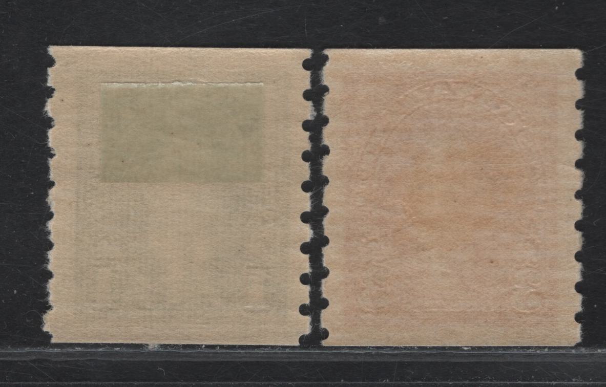 Lot 317 (C) Canada #238, 240 1c, 3c Green - bright Carmine King George VI, 1937 KGVI Coil Issue, 2 F/VFOG Coil Singles, Paper/Gum CBN-WW, Rotary Bar & Rotary Wheel Peforations