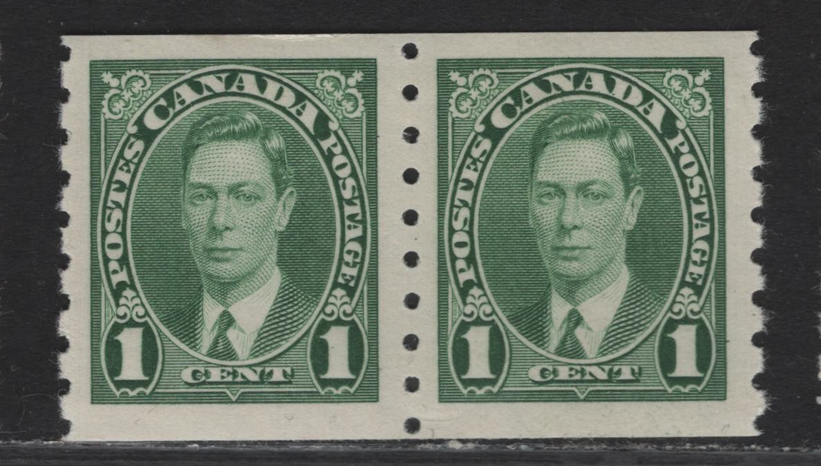 Lot 322 Canada #238 1c Green King George VI, 1937 KGVI Coil Issue, A FNH Coil Pair, Paper/Gums CBN-ZZ, Rotary Bar Perforated