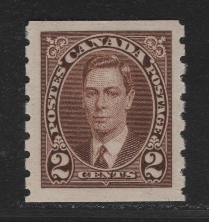 Lot 324 Canada #239 2c Brown King George VI, 1937 KGVI Coil Issue, A VFNH Coil Single, Paper/Gums CBN-ZZ, Rotary Bar Perforated