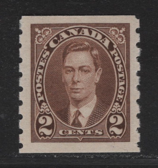 Lot 324 Canada #239 2c Brown King George VI, 1937 KGVI Coil Issue, A VFNH Coil Single, Paper/Gums CBN-ZZ, Rotary Bar Perforated