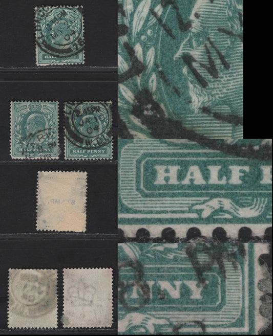 Lot 34 Great Britain SC#127-127a (SG#216) 1/2d Blue Green - Dull Blue Green King Edward VII, 1902-1910 King Edward VII Issue, 2 Fine/Very Fine Used Singles, Minor Frame Breaks In Value Tablet, Inner Frameline & Inner Medallion Oval