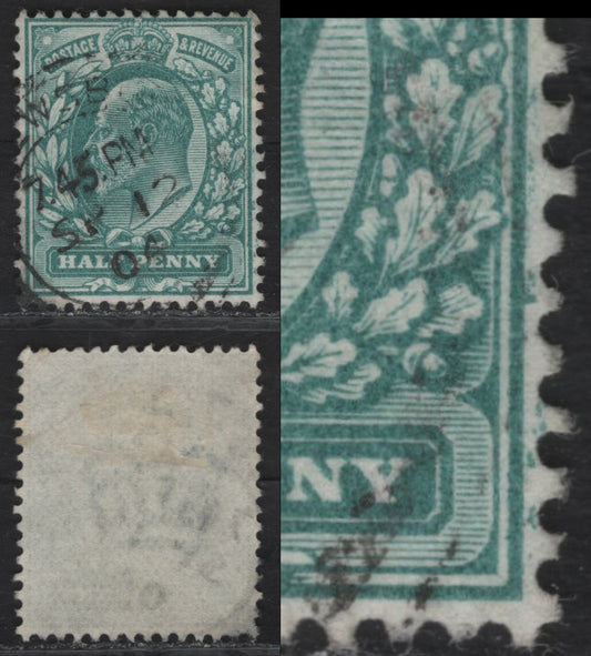 Lot 36 Great Britain SC#127 (SG#216) 1/2d Blue Green King Edward VII, 1902-1910 King Edward VII Issue, A Very Fine Used Single, Partial Doubling of Outer Frameline In Right Margin, The Is The Only Example Of Design Elements In The Margin I Have Found