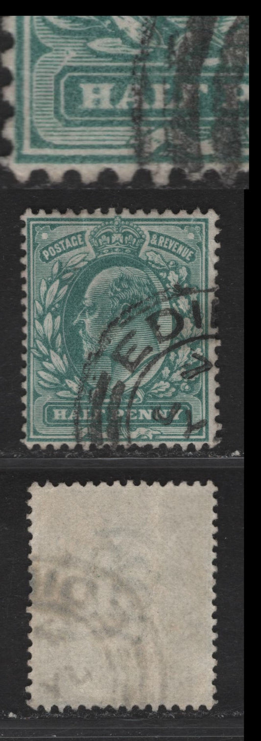 Lot 39 Great Britain SC#127a (SG#216var) 1/2d Blue Green King Edward VII, 1902-1910 King Edward VII Issue, A Very Good Used Single, Showing Triangular Void With Dot Above the Upper left Corner Of The Value Tablet.