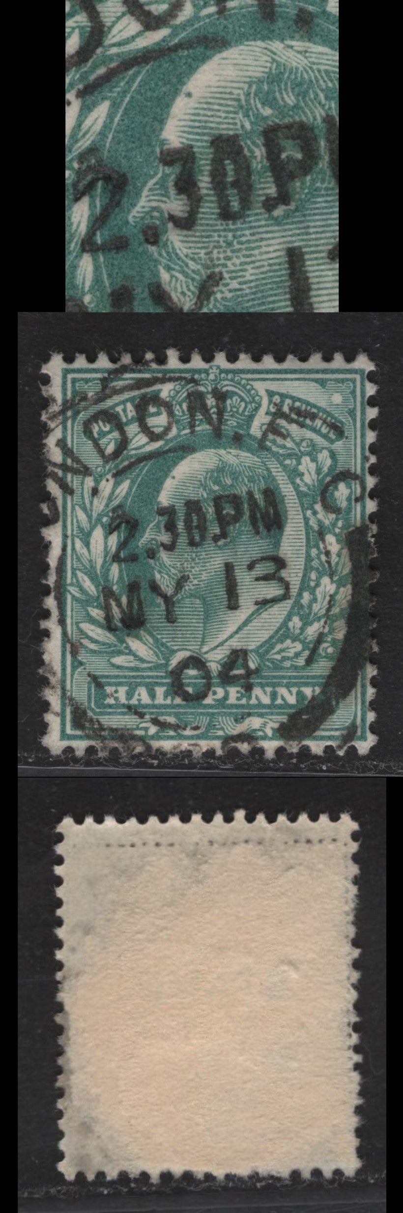 Great Britain SC#127a (SG#216var) 1/2d Blue Green King Edward VII, 1902-1910 King Edward VII Issue, A Fine Used Single, Showing 'Sore' On Kings Forehead, May 13th 1904 London Barrell CDS