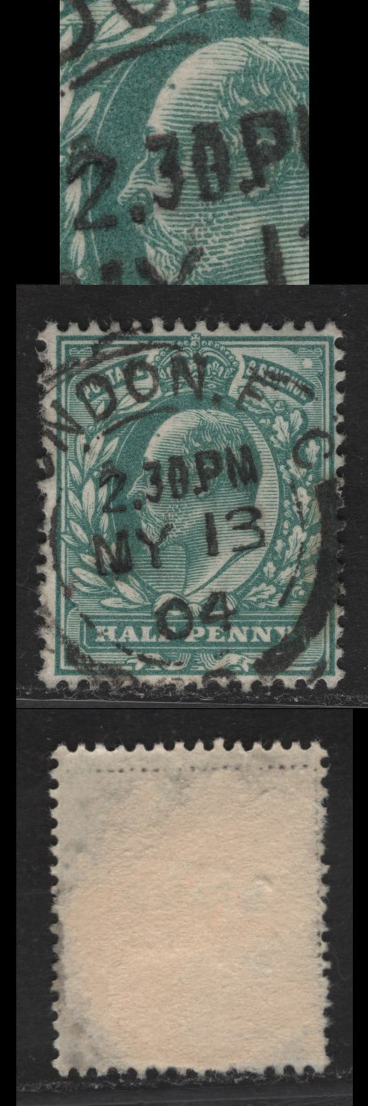 Great Britain SC#127a (SG#216var) 1/2d Blue Green King Edward VII, 1902-1910 King Edward VII Issue, A Fine Used Single, Showing 'Sore' On Kings Forehead, May 13th 1904 London Barrell CDS