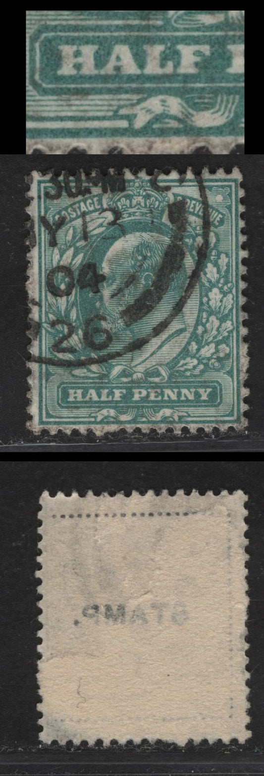 Great Britain SC#127a (SG#216var) 1/2d Blue Green King Edward VII, 1902-1910 King Edward VII Issue, A Fine Used Single, Showing Small Dot Between LF of Half.