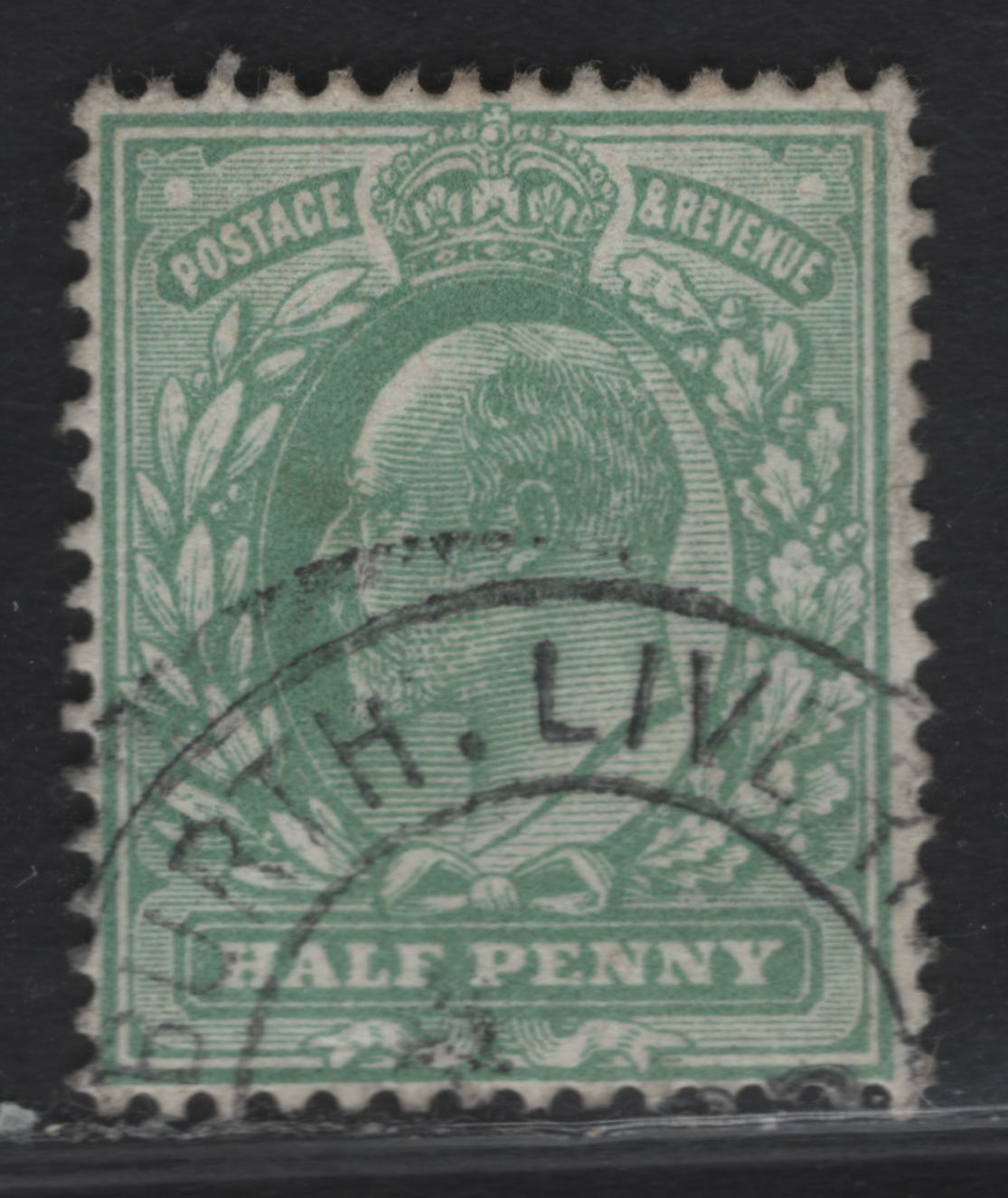 Lot 57 Great Britain SC#127c (SG#270) 1/2d Pale Bluish Green King Edward VII, 1902-1910 King Edward VII Issue, A Very Fine Used Single, Harrison Printing, Perf 14, Scarce Shade - Closest To the De La Rue Shade But Bluish.