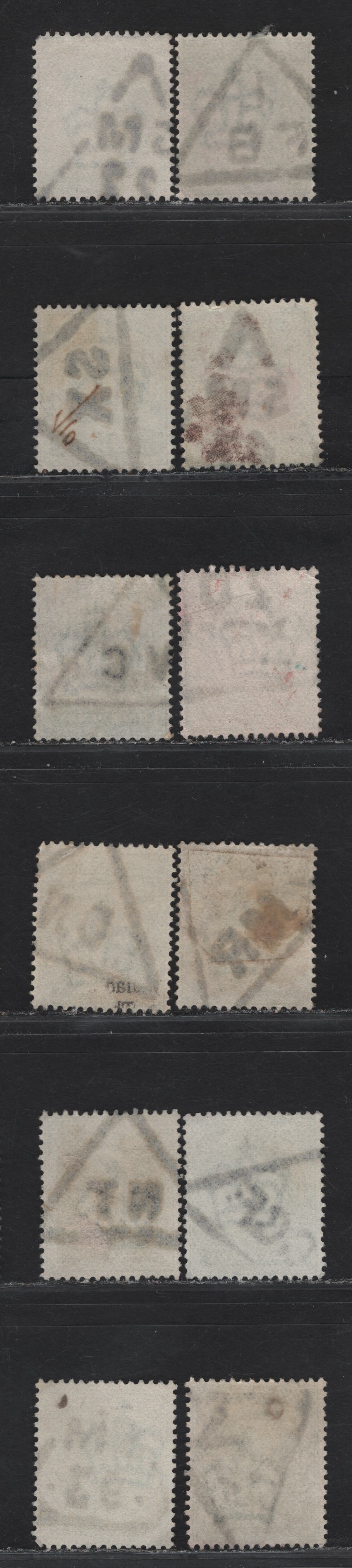 Lot 6 Great Britain SC#127a, 143a (SG#216, 218) 1/2d Blue Green - Yellowish Green King Edward VII, 1902-1910 King Edward VII Issue, 6 Fine/Very Fine Used Singles, Triangular Periodical Newspaper Cancels, Scarcer Than The Common Barrel CDS Cancels
