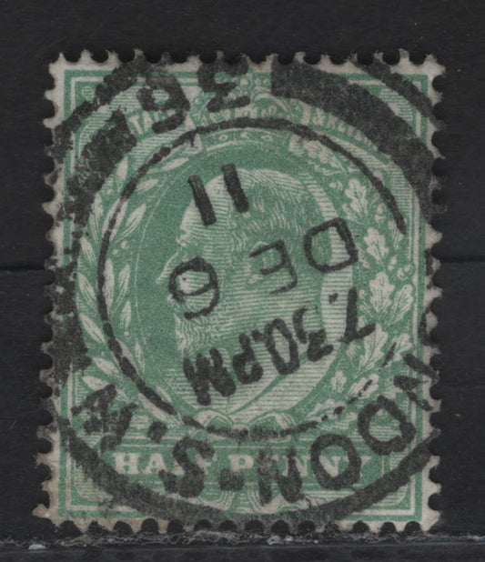 Lot 61 Great Britain SC#146a (SG#279 (Spec. M4(4))) 1/2d Pale Bluish Green King Edward VII, 1902-1910 King Edward VII Issue, A Very Fine Used Single, Perf 15x14, Harrison Printing, Wmk Shifted Downawrd To Bottom Center, Dec. 6 1911 London SW CDS.