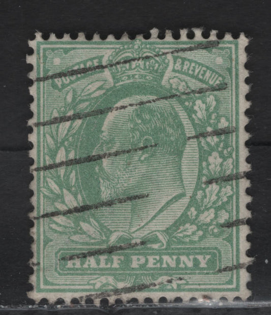 Lot 62 Great Britain SC#146a (SG#279 (Spec. M4(4))) 1/2d Pale Bluish Green King Edward VII, 1902-1910 King Edward VII Issue, A Fine Used Single, Perf 15x14, Harrison Printing