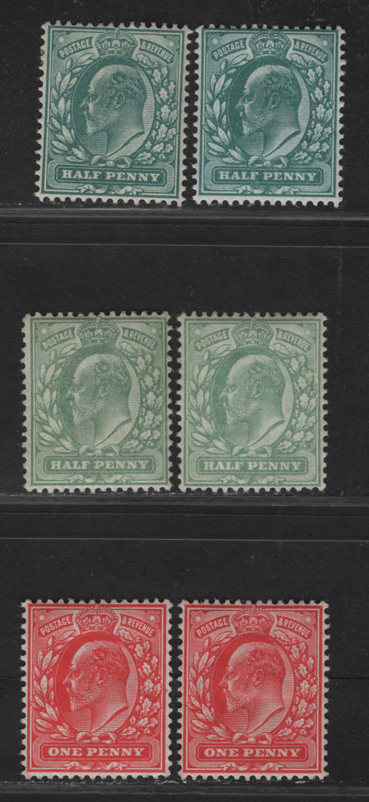 Lot 64 (C) Great Britain SC#127-127a, 128 (SG#215-220) 1/2d - 1d Dull Blue Green - Bright Scarlet King Edward VII, 1902-1910 King Edward VII Issue, 6 F/VFOG Singles.