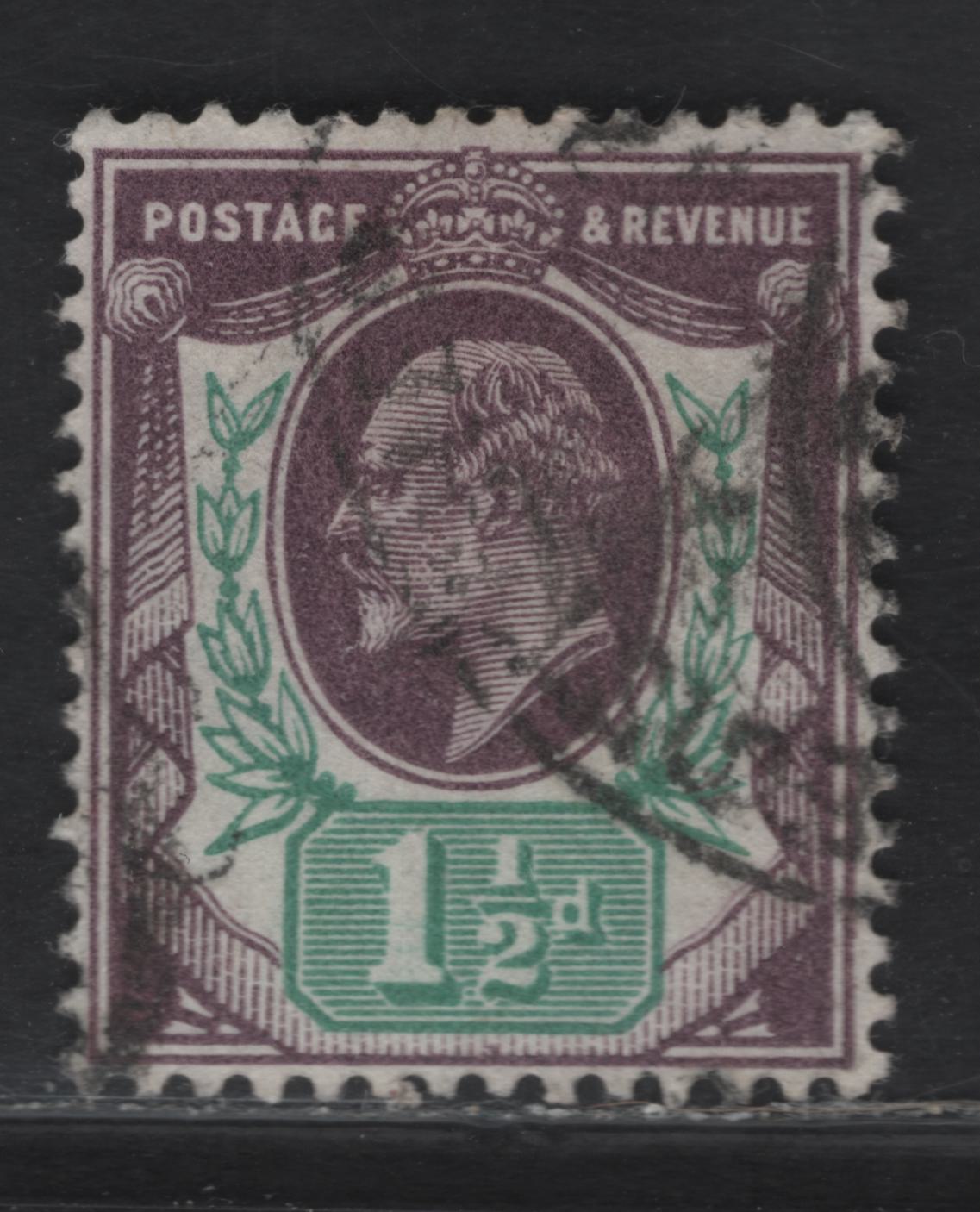 Lot 66 Great Britain SG#222var 1.5d Deep Slate Purple & Bluish Green King Edward VII, 1902-1910 King Edward VII Issue, A Very Fine Used Single, Unlisted Shade Combination.