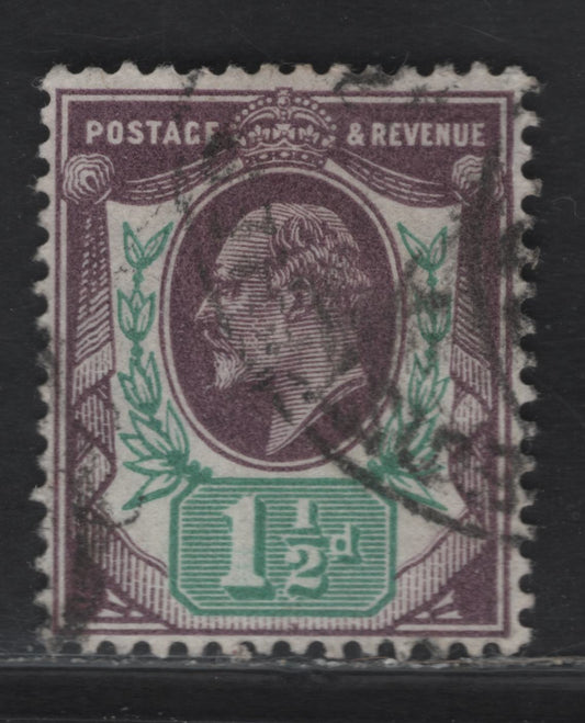 Lot 66 Great Britain SG#222var 1.5d Deep Slate Purple & Bluish Green King Edward VII, 1902-1910 King Edward VII Issue, A Very Fine Used Single, Unlisted Shade Combination.