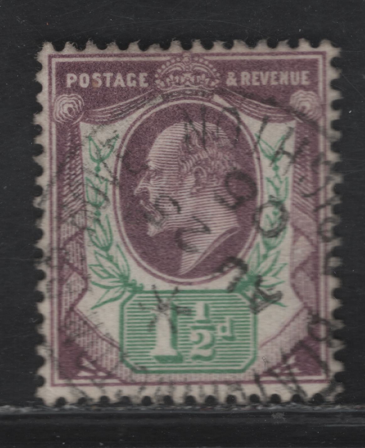 Lot 68 Great Britain SC#129a (SG#222) 1.5d Slate Purple & Bright Yellowish Green King Edward VII, 1902-1910 King Edward VII Issue, A Very Fine Used Single, DLR Printing, August 25, 1905 Brighton CDS Cancel