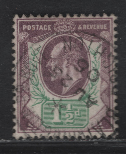 Lot 68 Great Britain SC#129a (SG#222) 1.5d Slate Purple & Bright Yellowish Green King Edward VII, 1902-1910 King Edward VII Issue, A Very Fine Used Single, DLR Printing, August 25, 1905 Brighton CDS Cancel