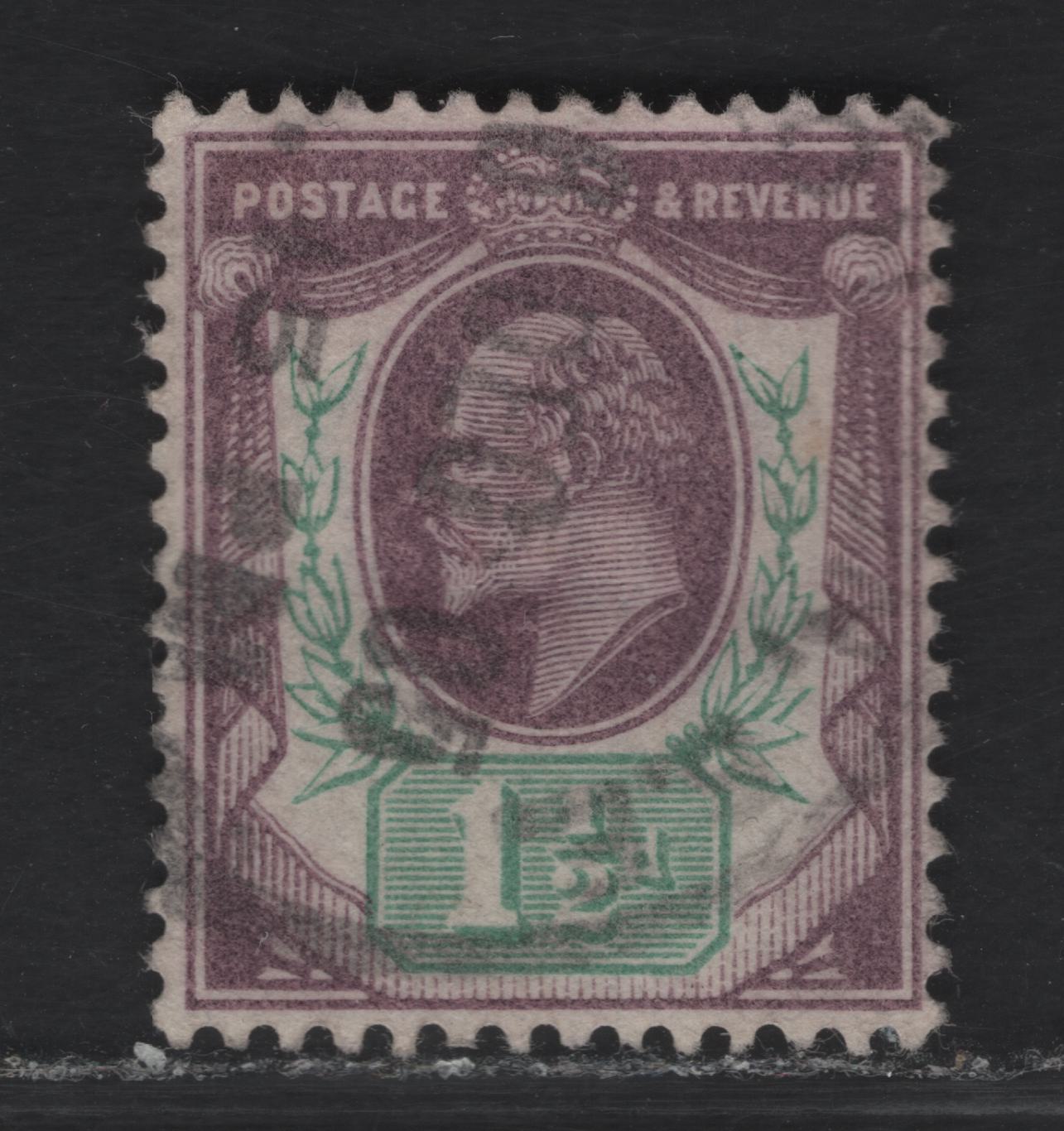 Lot 72 Great Britain SC#129avar (SG#222var) 1.5d Slate Purple & Pale Bluish Green King Edward VII, 1902-1910 King Edward VII Issue, A Very Fine Used Single.