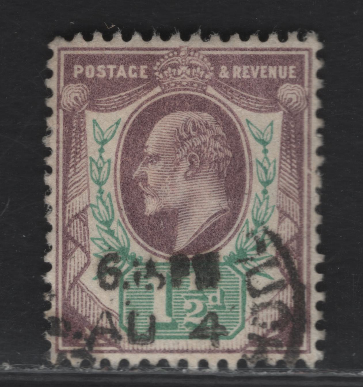 Lot 74 Great Britain SC#129var (SG#221var) 1.5d Pale Dull Slate Purple & Green King Edward VII, 1902-1910 King Edward VII Issue, A Very Fine Used Single, DLR Printing.