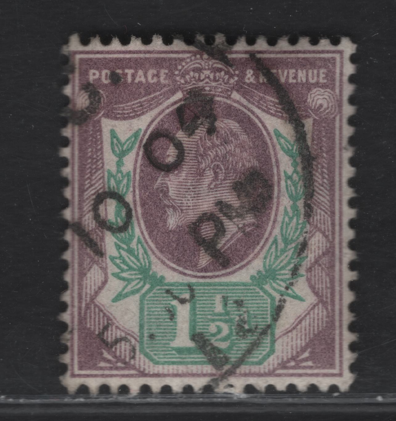 Lot 75 Great Britain SC#129 (SG#221var) 1.5d Dull Purple & Bluish Green King Edward VII, 1902-1910 King Edward VII Issue, A Very Fine Used Single, DLR Printing.