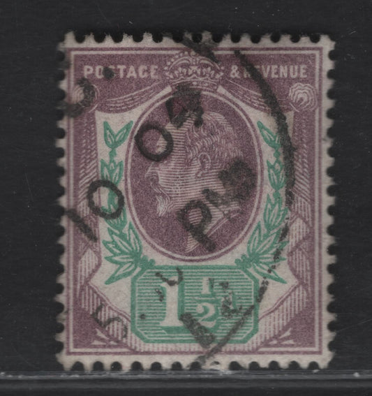 Lot 75 Great Britain SC#129 (SG#221var) 1.5d Dull Purple & Bluish Green King Edward VII, 1902-1910 King Edward VII Issue, A Very Fine Used Single, DLR Printing.