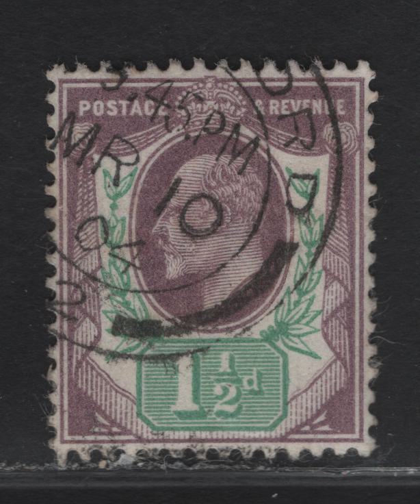 Lot 78 Great Britain SC#129 (SG#221) 1.5d Slate Purple & Green King Edward VII, 1902-1910 King Edward VII Issue, A Very Fine Used Single, DLR Printing, March 10 1904 CDS Cancel