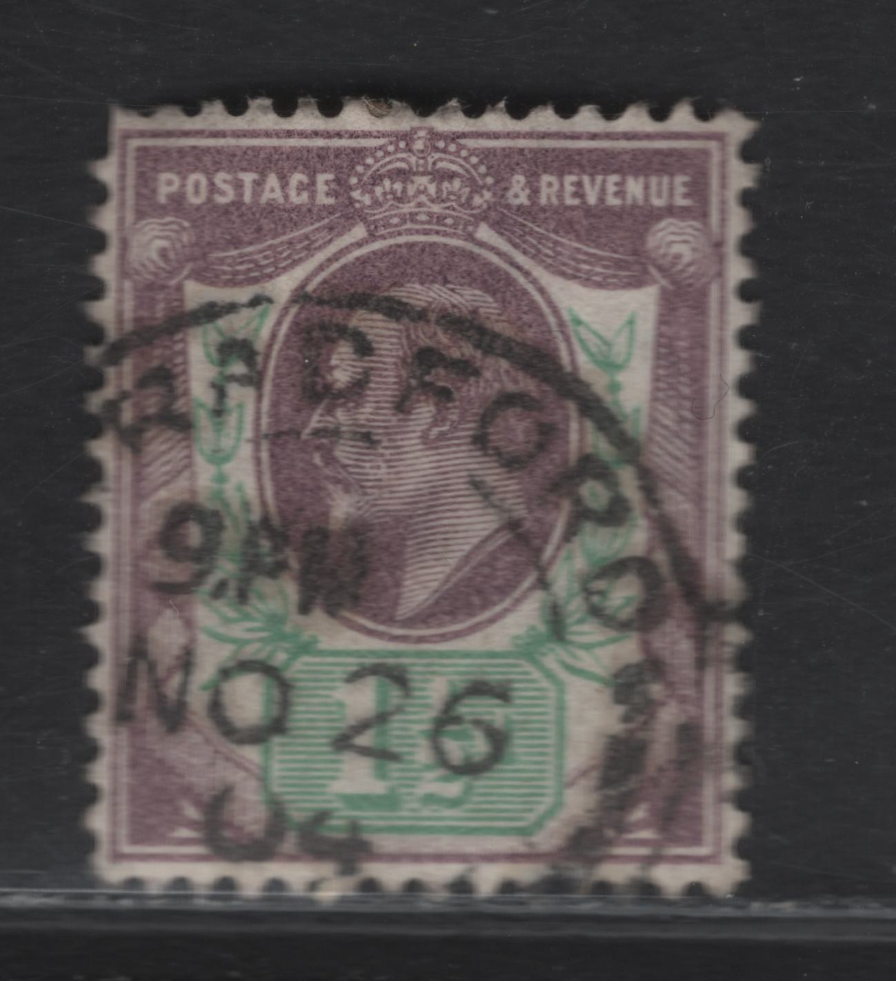 Lot 80 Great Britain SC#129 (SG#221) 1.5d Dull Purple & Green King Edward VII, 1902-1910 King Edward VII Issue, A Very Fine Used Single, DLR Printing, November 26 1904 Bradford Barrel CDS