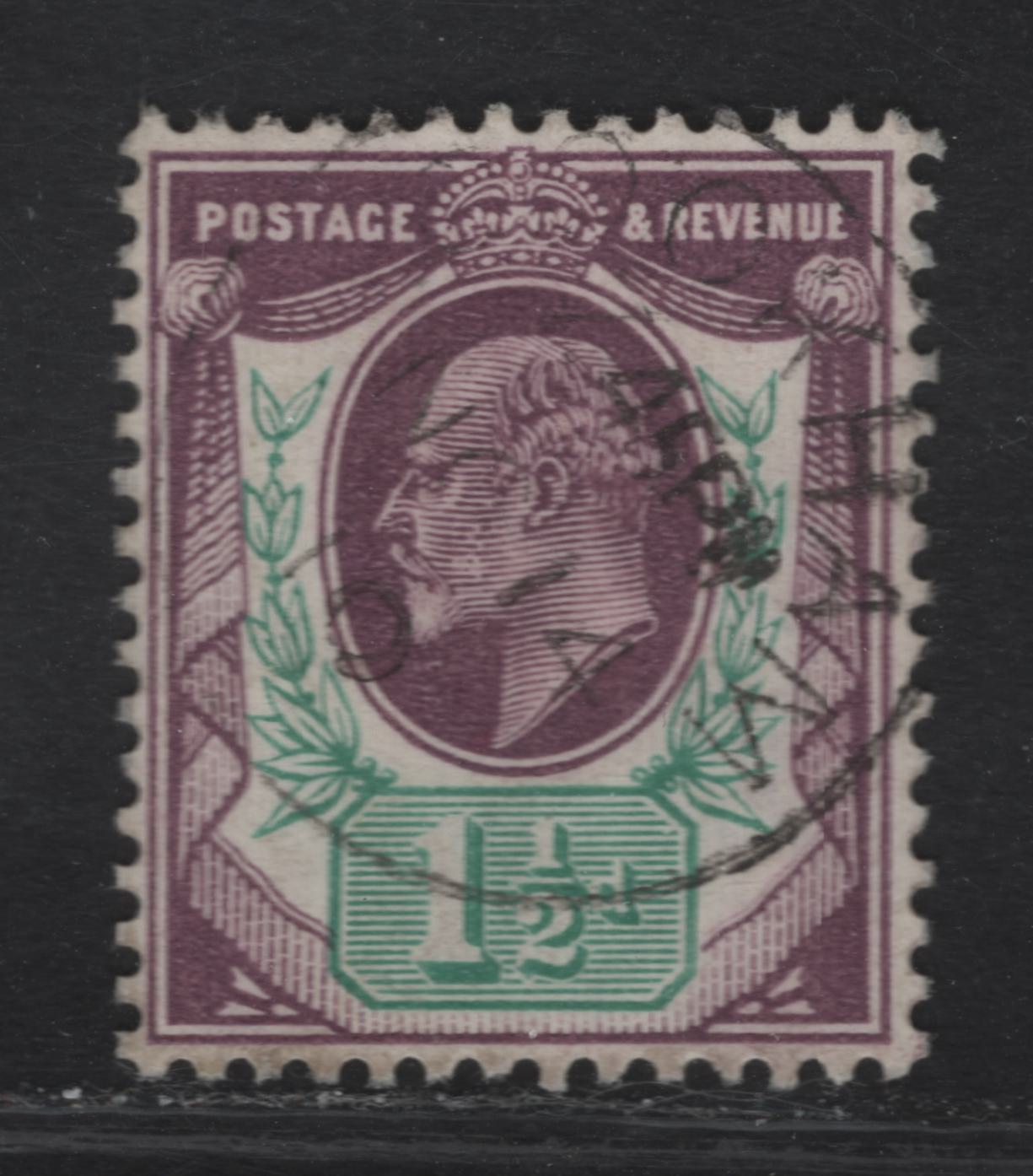 Lot 85 Great Britain SC#129e (SG#224) 1.5d Slate Purple & Bluish Green King Edward VII, 1902-1910 King Edward VII Issue, A Very Fine Used Single, DLR Printing, Chalk Surfaced Paper