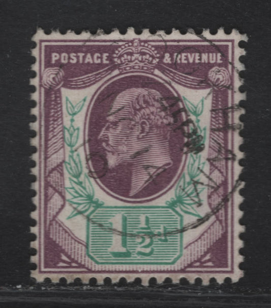 Lot 85 Great Britain SC#129e (SG#224) 1.5d Slate Purple & Bluish Green King Edward VII, 1902-1910 King Edward VII Issue, A Very Fine Used Single, DLR Printing, Chalk Surfaced Paper