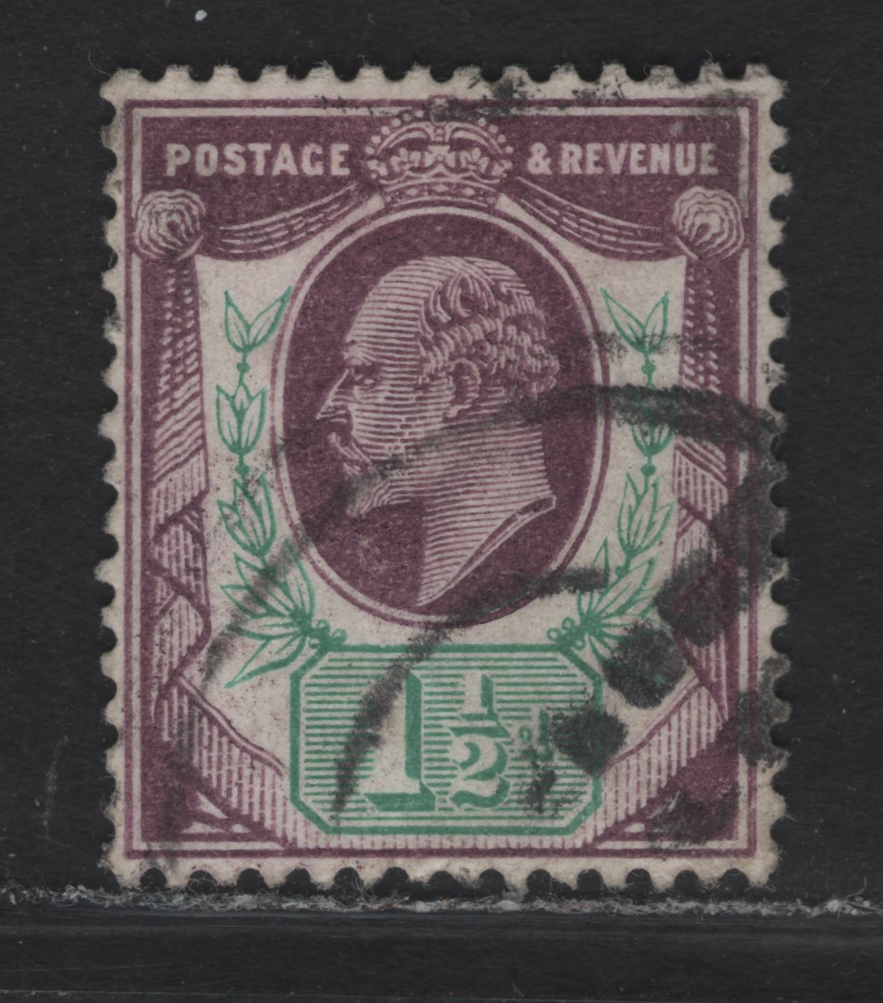Lot 86 Great Britain SC#129e (SG#224) 1.5d Slate Purple & Bluish Green King Edward VII, 1902-1910 King Edward VII Issue, A Very Fine Used Single, DLR Printing, Chalk Surfaced Paper