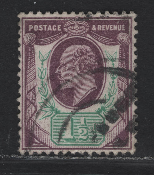 Great Britain SC#129e (SG#224) 1.5d Slate Purple & Bluish Green King Edward VII, 1902-1910 King Edward VII Issue, A Very Fine Used Single, DLR Printing, Chalk Surfaced Paper