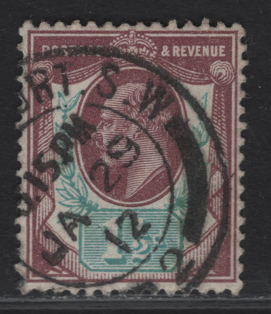 Lot 94 Great Britain SC#129b (SG#287) 1.5d Reddish Purple & Bluish Green King Edward VII, 1902-1910 King Edward VII Issue, A Very Fine Used Single, Somerset House Printing, January 29 1912 CDS