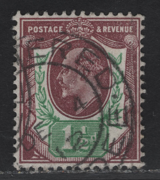 Great Britain SC#129b (SG#287) 1.5d Reddish Purple & Bright Green King Edward VII, 1902-1910 King Edward VII Issue, A VFOG Single, Somerset House Printing.