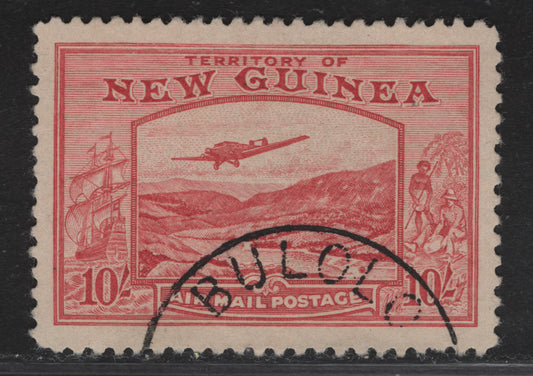 Lot 108 New Guinea SG#224 10/- Pink Bulolo Goldfields, 1939 Airmail Issue, A Very Fine Used Single.
