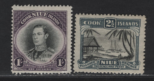 Lot 111 Niue SG#65, 75 2.5d - 1/- Black & Slate Blue - Black & Violet Landing Of Capt Cook, 1932-1938 Pictorial Issues, 2 F/VFNH Singles.