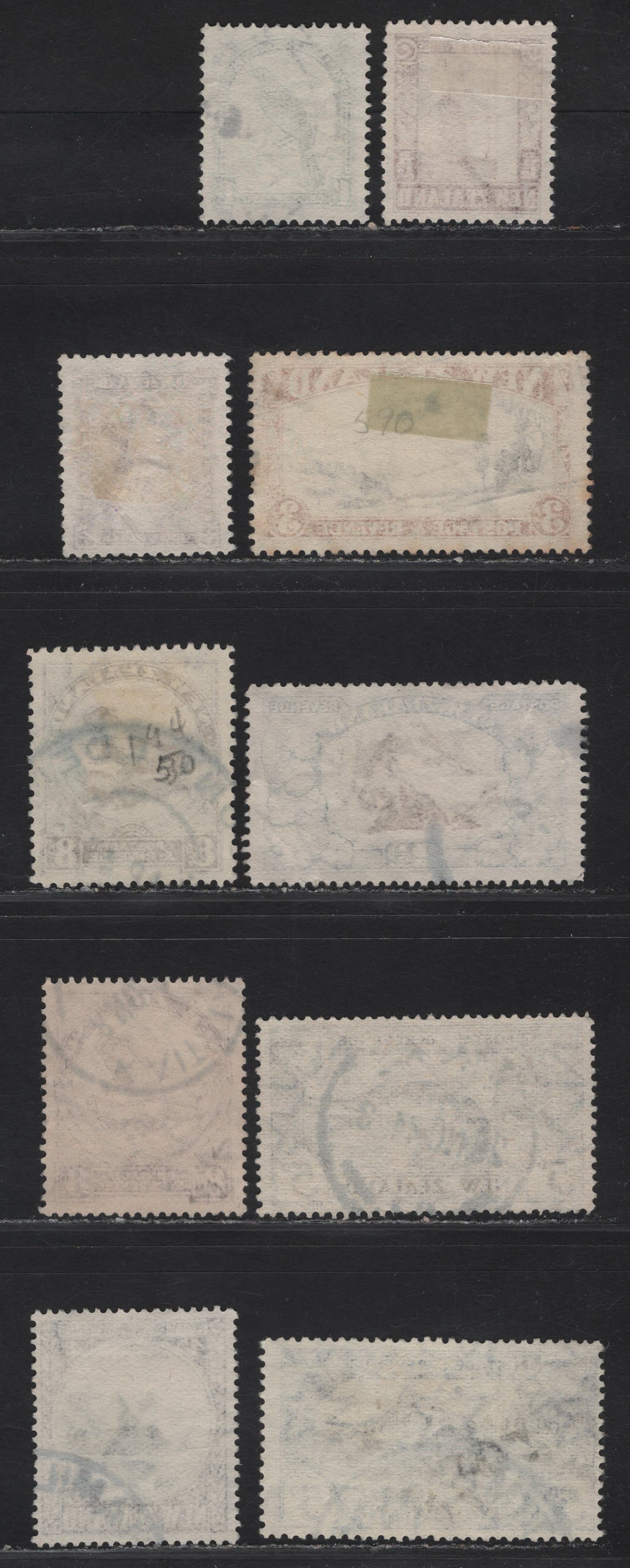 Lot 125 New Zealand SG#579, 581b, 582-584,c, 588, 590 1.5d - 3/- Red Brown - Chocolate & Yellow Brown Maori Women - Mt Egmont, 1936-1942 Pictorial Issue, 10 Fine/Very Fine Used Singles, Perfs 14, 13-14x13.5, 14x13.5 & 12.5.