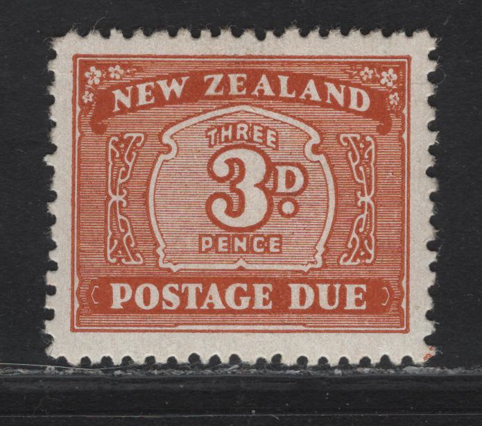 Lot 129 New Zealand SG#D47 3d Orange Brown Numeral, 1939-1949 Postage Dues, A VFOG Single, Upright Multiple Star & NZ Wmk.