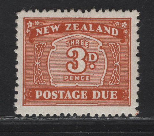 Lot 129 New Zealand SG#D47 3d Orange Brown Numeral, 1939-1949 Postage Dues, A VFOG Single, Upright Multiple Star & NZ Wmk.