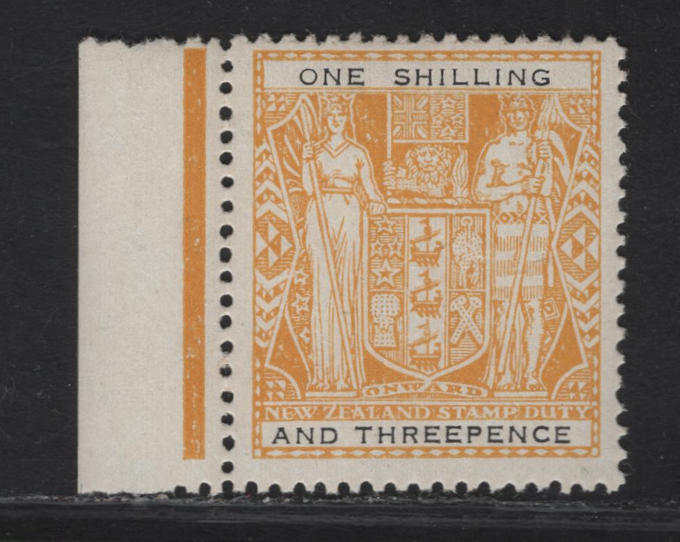 Lot 136 New Zealand SG#F192 1/3 Yellow & Black Arms, 1940-1958 Postal Fiscal Issue, A FNH Single, Inverted Multiple Star & NZ Wmk.