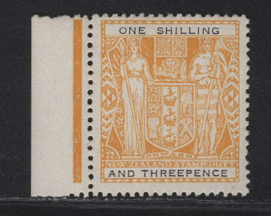 Lot 136 New Zealand SG#F192 1/3 Yellow & Black Arms, 1940-1958 Postal Fiscal Issue, A FNH Single, Inverted Multiple Star & NZ Wmk.