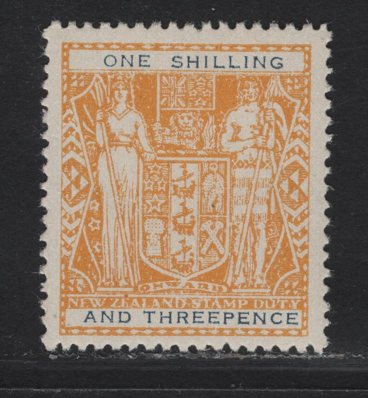 Lot 137 New Zealand SG#F192b 1/3 Dark Blue & Yellow Arms, 1940-1958 Postal Fiscal Issue, A VFNH Single, Inverted Multiple Star & NZ Wmk.